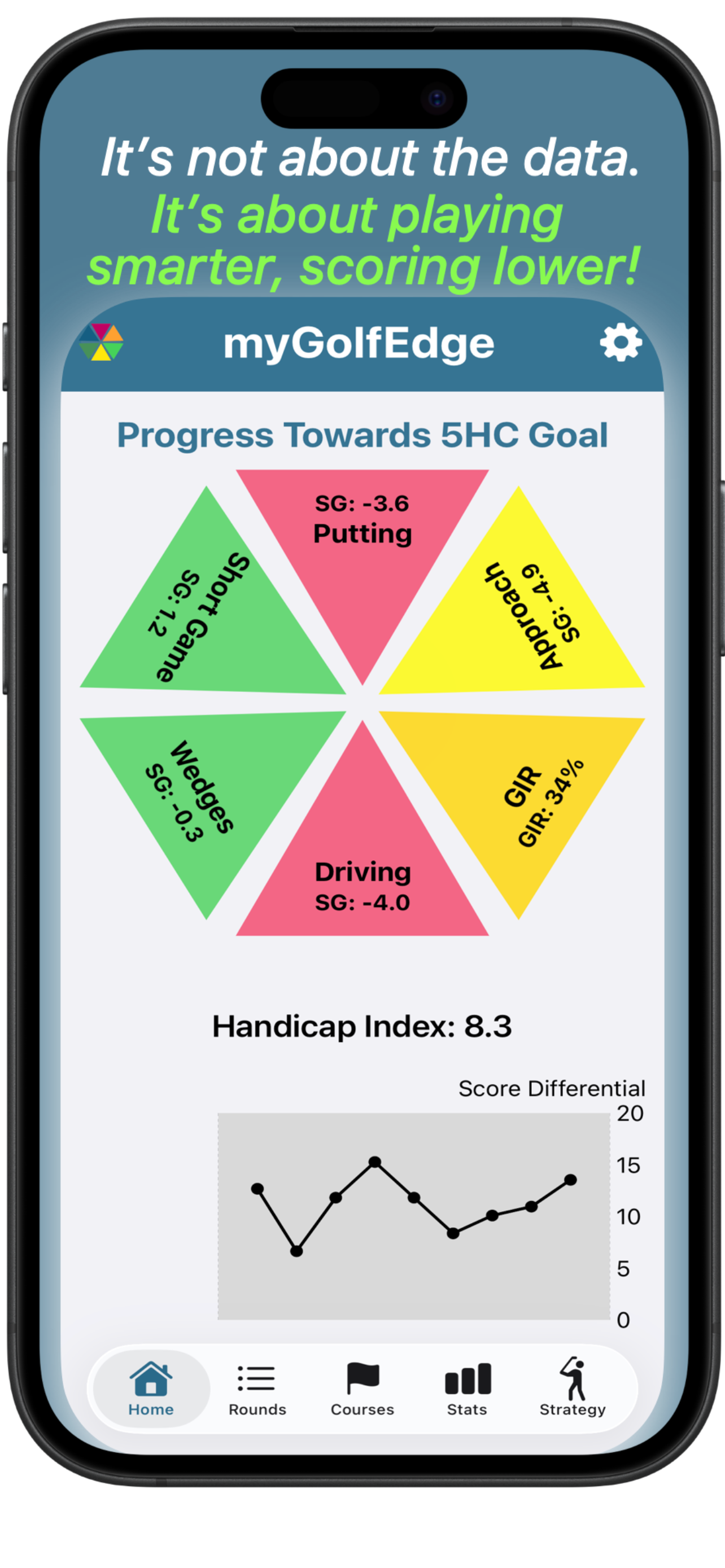 Home screen showing performance overview and key statistics