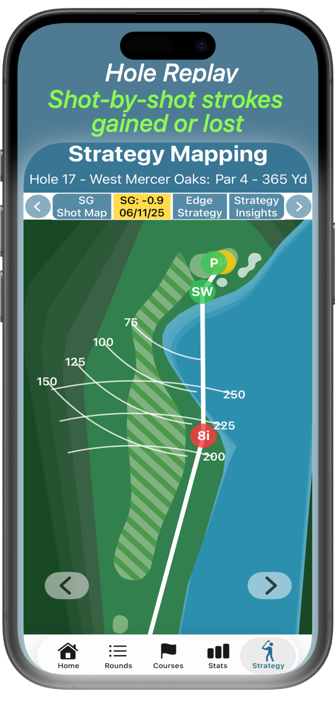 Hole replay with shot-by-shot breakdown